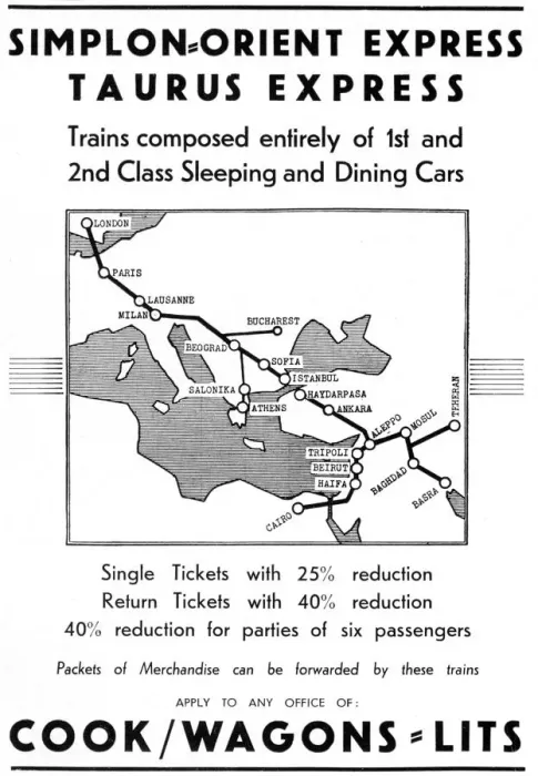 Framed Print : 1937 Simplon-Orient Express and Taurus Express Route Print