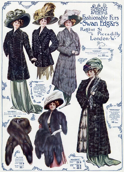 Advert for Swan & Edgars womens fur coats 1909
