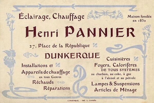 Advertising trade card, Henri Pannier, Dunkirk, France