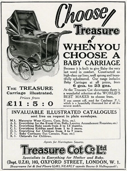 Advert for Treasure Cot, baby carriages 1927
