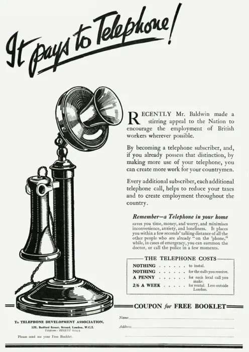 Framed Print : 1928 Print: 'It Pays to Telephone' Advert Framed Print : 1928 Print: 'It Pays to Telephone' Advert