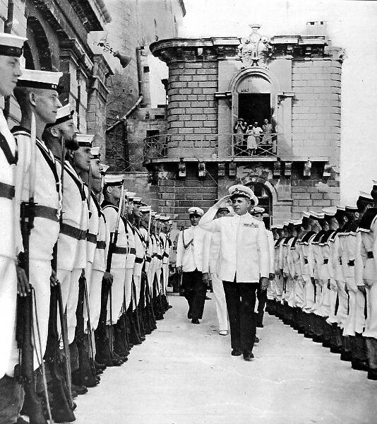 Admiral Dzara inspecting Royal Marines, Malta, Second World