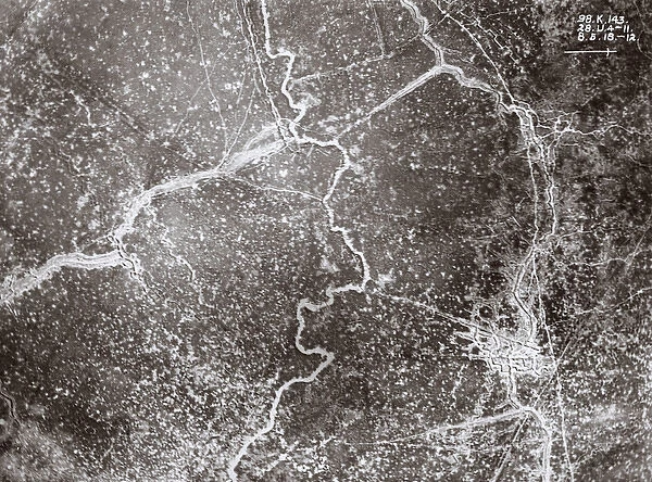 Aerial view of trenches, West Flanders, Belgium, WW1