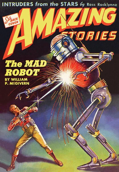 Amazing Stories scifi magazine cover, The Mad Robot