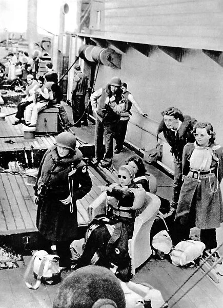American Red Cross Workers watch a U-boat battle; Second Wor