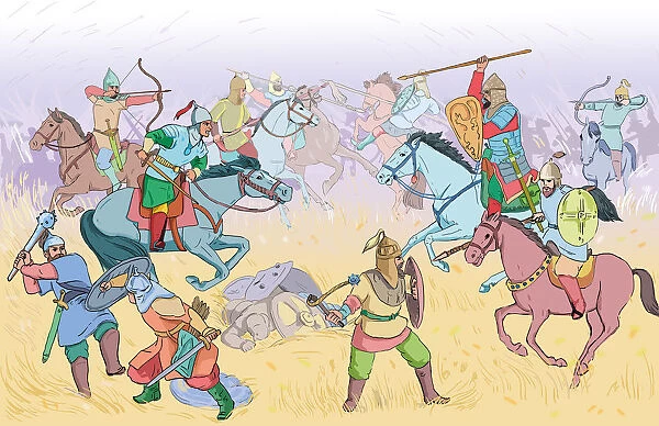 Ancient Kazakh battle scene, Kazakhstan