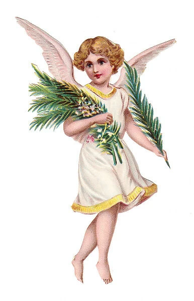Angel with greenery on a Victorian scrap