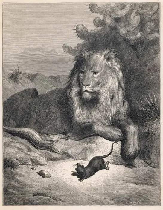Framed Print : The Lion and the Mouse Print Framed Print : The Lion and the Mouse Print