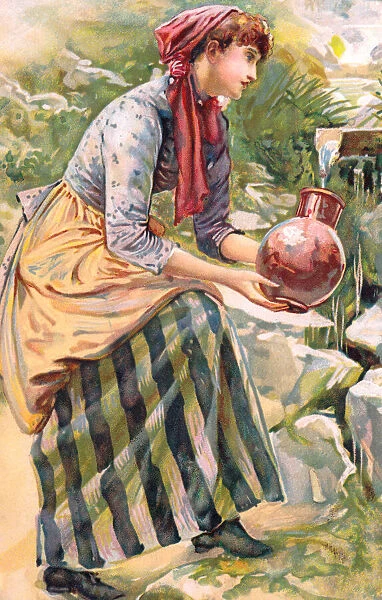 Gipsy. A gipsy woman collecting water in a jar. Artist: Anon. Date: 1902