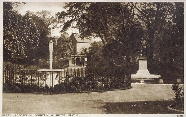 Arboretum with fountain and Royce statue, Derby