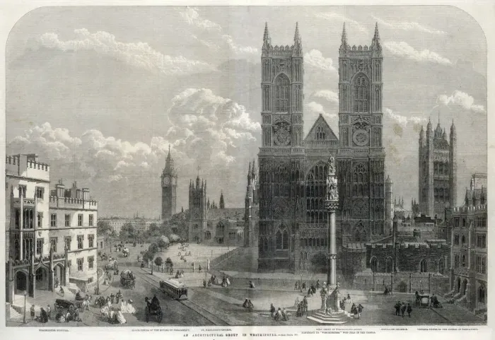 Framed Print : An Architectural Group in Westminster London Print 1880s Framed Print : An Architectural Group in Westminster London Print 1880s