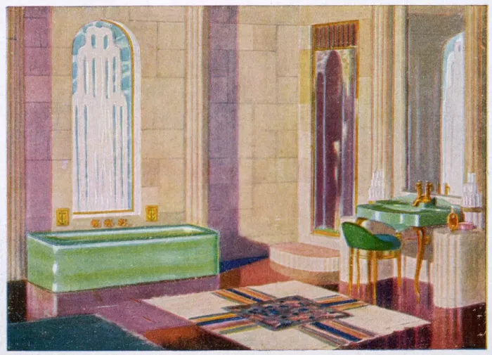 Framed Print : Art Deco Bathroom Print 1930 Framed Print : Art Deco Bathroom Print 1930