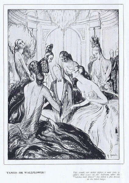 Art deco sketch by G. Peres of fashionably dressed women