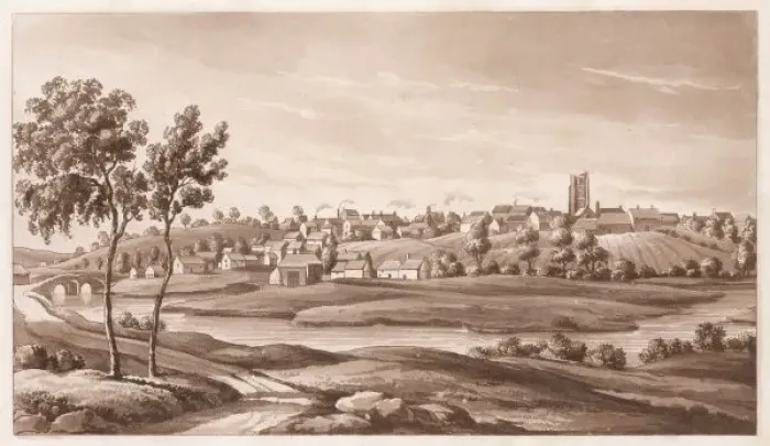 Framed Print : Axminster Devon Print: Carpetmaking Townscape Framed Print : Axminster Devon Print: Carpetmaking Townscape