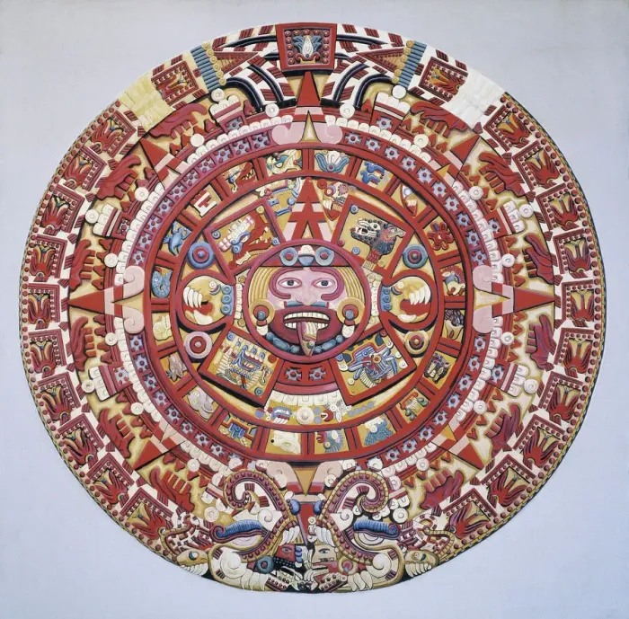 Framed Print : Polychrome Facsimile Print of the Piedra del Sol, 1479 Framed Print : Polychrome Facsimile Print of the Piedra del Sol, 1479