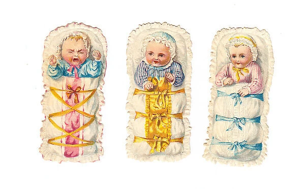 Babies in cradles on three Victorian scraps