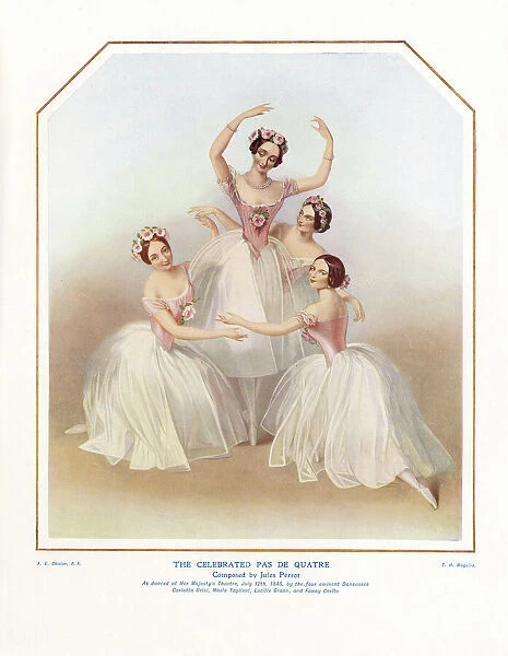 Four ballerinas on a music sheet