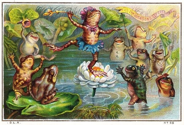 Ballet dancing frog on a Christmas card