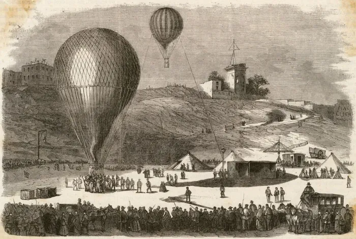 Framed Print : Ballon-Poste 1871 Print: Montmartre Mail Balloon Departure Framed Print : Ballon-Poste 1871 Print: Montmartre Mail Balloon Departure