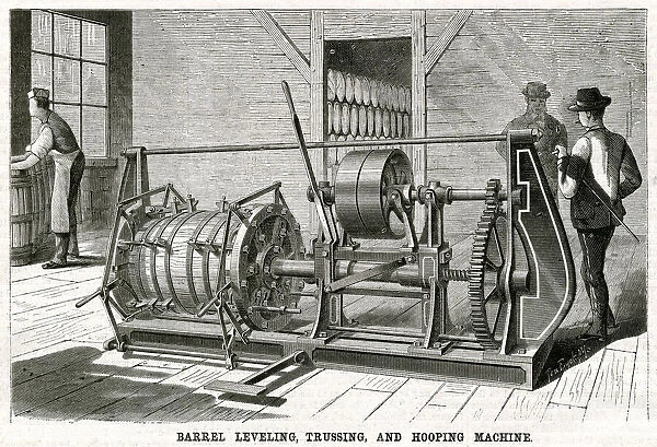 Barrel leveling, trussing and hooping machine 1875