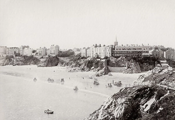 Beach and shore at Tenby, Wales, c. 1880 s