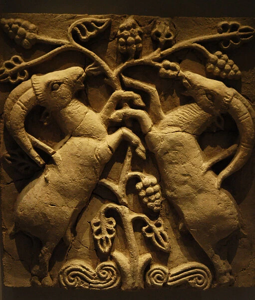 Billy goats next to a vine. 6th-7th centuries. Relief