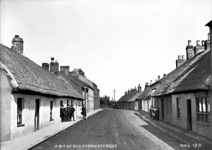 Framed Print : Carrickfergus Thatched Buildings Print circa Early 1900s Framed Print : Carrickfergus Thatched Buildings Print circa Early 1900s
