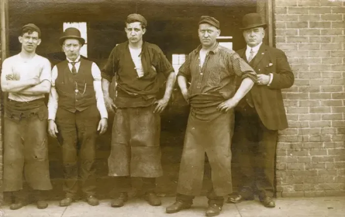 Framed Print : Blacksmiths outside a Foundry Print, USA, circa 1910s Framed Print : Blacksmiths outside a Foundry Print, USA, circa 1910s