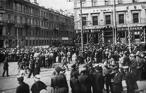Bolshevik activists in the street during Revolution, Russia
