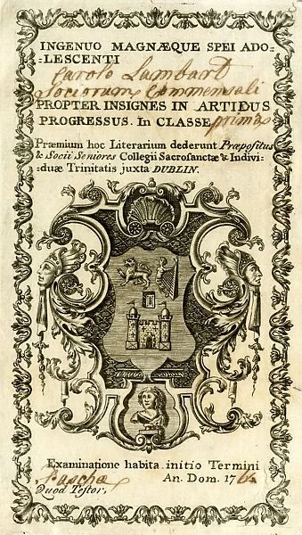 Book plate in Latin, Trinity College, Dublin