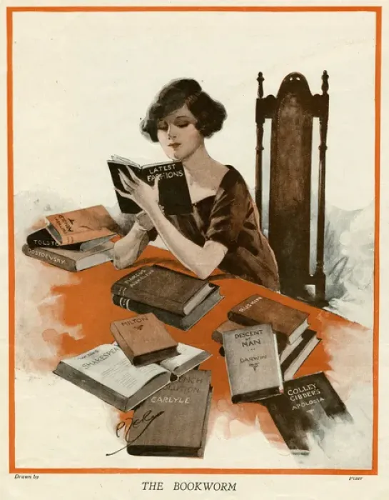 Framed Print : Print of The Bookworm, 1920 Framed Print : Print of The Bookworm, 1920