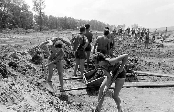 Boys and girls taking part in a Communist Youth labour camp in former Yugoslavia