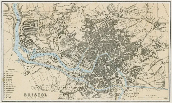 Framed Print : 1878 Bristol Map Print, Original Engraving Framed Print : 1878 Bristol Map Print, Original Engraving