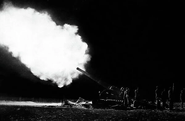 British artillery firing at night during WW1