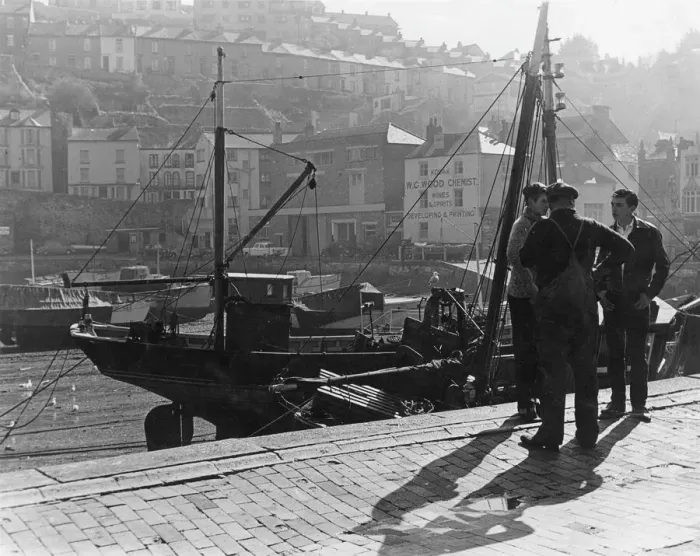 Framed Print : Brixham Harbour Print - Three Men at Leisure Framed Print : Brixham Harbour Print - Three Men at Leisure