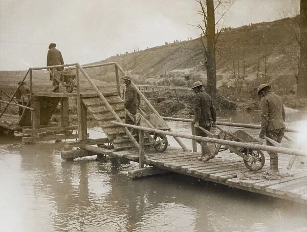 Brtish troops crossing a river, Western Front, WW1