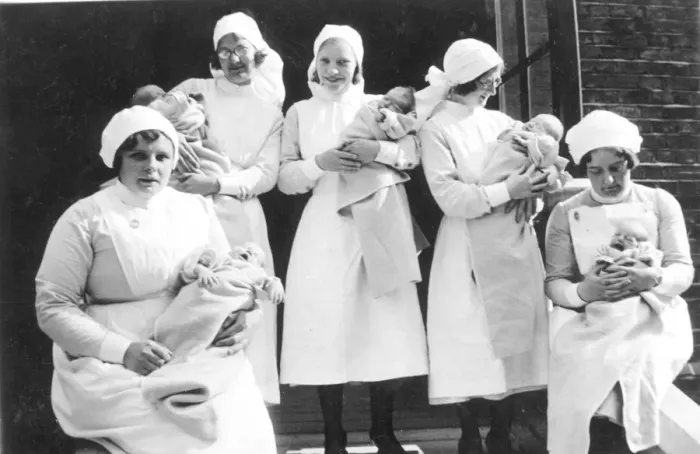 Framed Print : Midwives and Babies Print, 1933 St Mary Abbots Hosp Framed Print : Midwives and Babies Print, 1933 St Mary Abbots Hosp