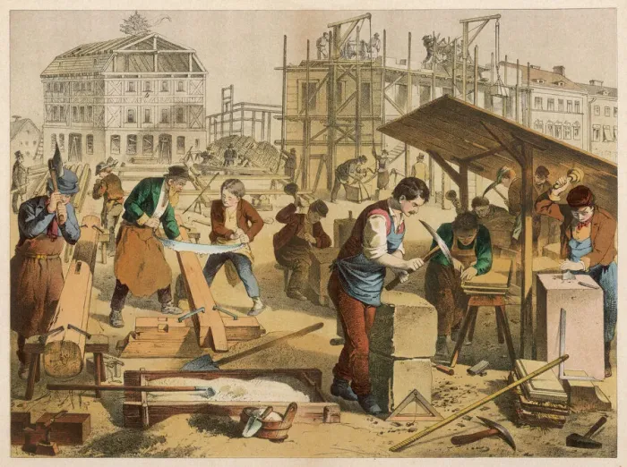 Framed Print : Builders at Work Print Framed Print : Builders at Work Print