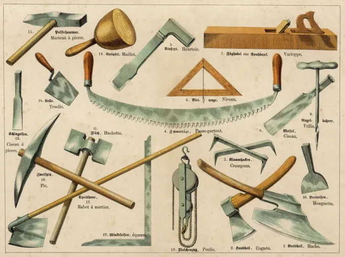 Framed Print : Building and Masonry Tools Print Framed Print : Building and Masonry Tools Print