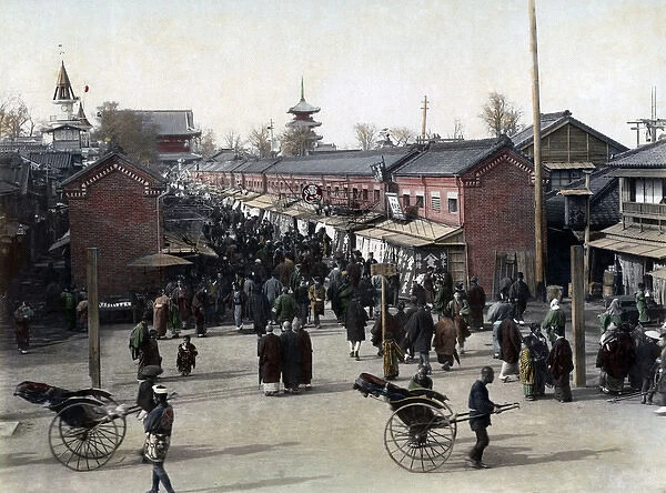 Busy street scene, Asakusa, Tokyo, Japan, circa 1880s
