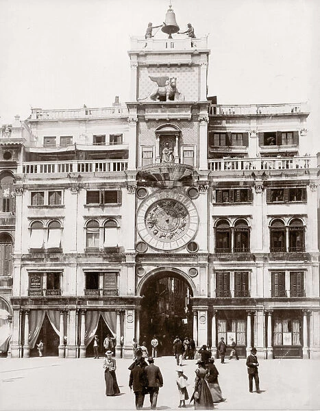 c. 1880s Italy - clock tower in St Marks Square Venice