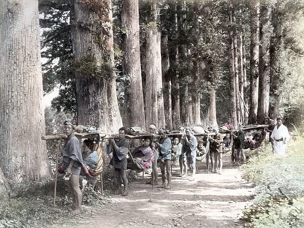 c. 1880s Japan - train of sedan chairs on a rual road