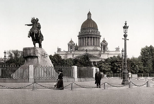 c. 1890s Russia - Peter the Great equestrian statue in the Senate Square in Saint
