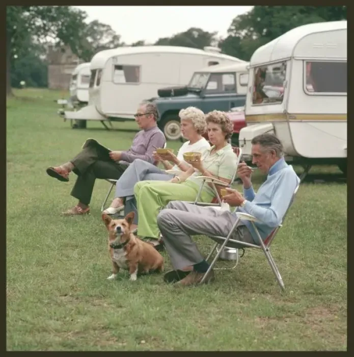Framed Print : Camping Couples & Corgi Print Framed Print : Camping Couples & Corgi Print