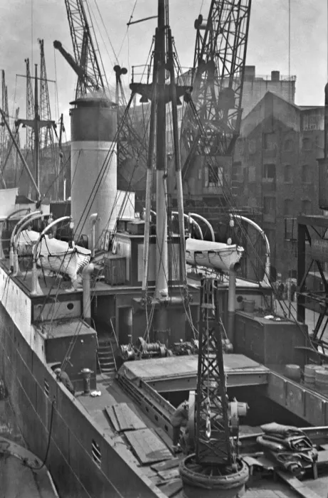 Framed Print : 20th Century Cargo Ship Print with Cranes Framed Print : 20th Century Cargo Ship Print with Cranes