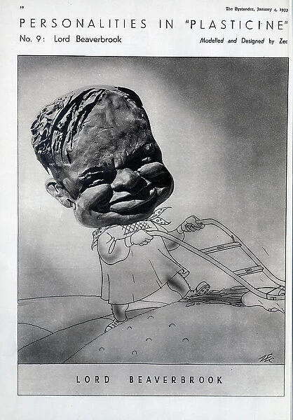 Caricature illustration of Lord Beaverbrook, in plasticine and pen. Captioned, Personalities in Plasticine, No 9 Lord Beaverbrook'. Philip Zec (1909-1983), illustrator and cartoonist