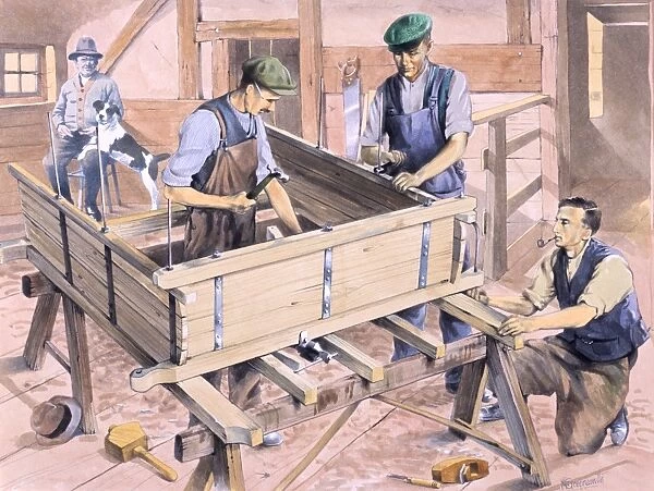 Carpenters building a wagon