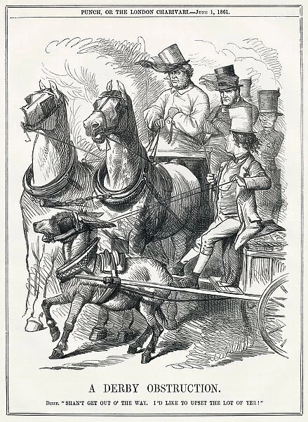 Cartoon, A Derby Obstruction (Disraeli versus Liberal Party)