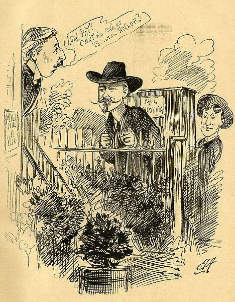 Cartoon, John Hollingshead and two street musicians