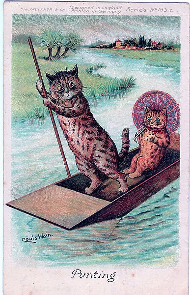 Cat punting postcard by Louis Wain